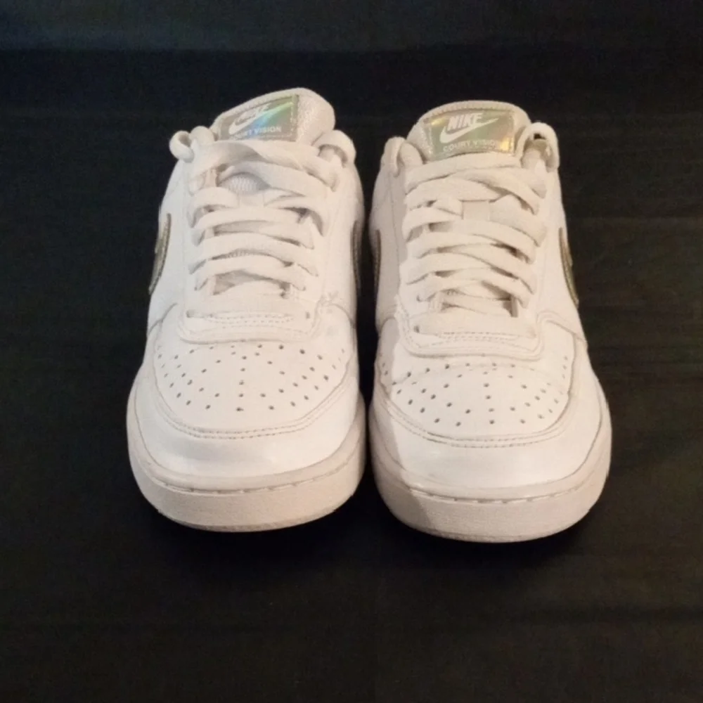 Women's Nike  Silver and White Athletic Court Vision  Shoes Low-Top Design - Picture 2 of 13